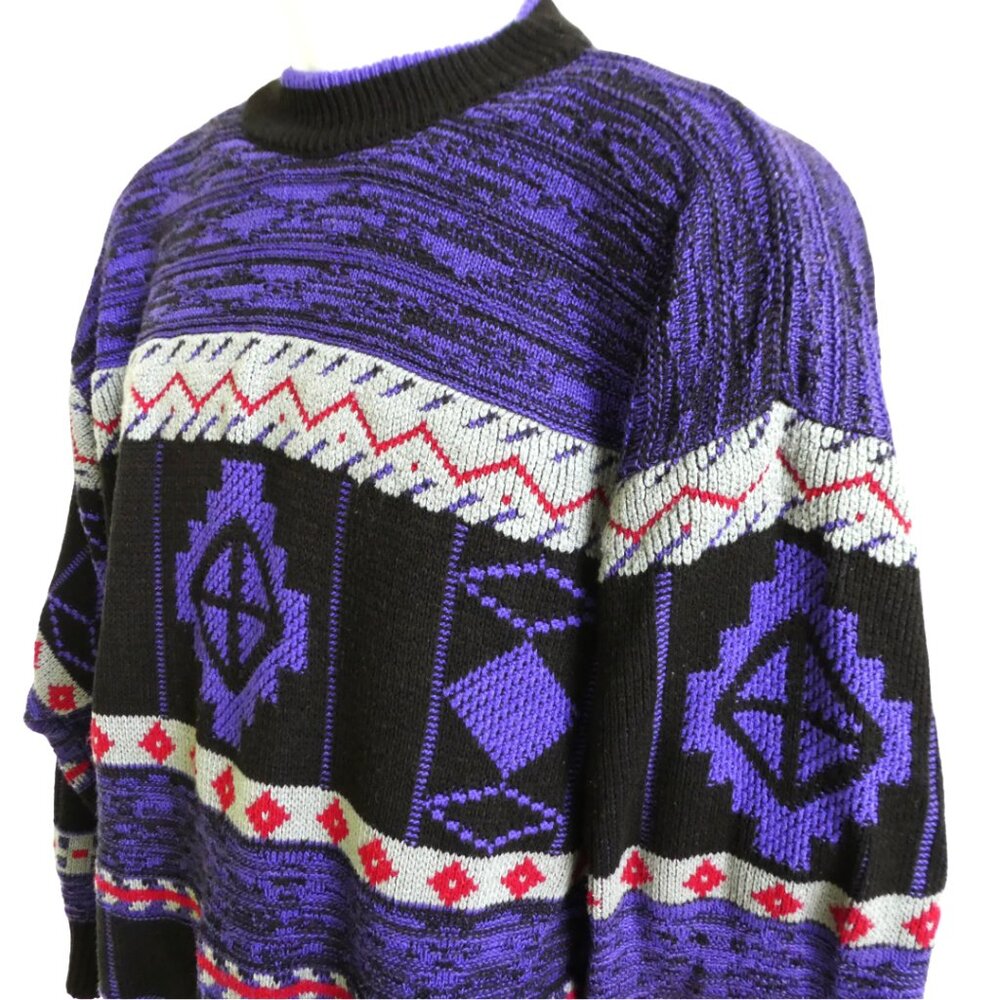 Vintage Mens Fair Isle Sweater Expressions International USA Tribal Acrylic M